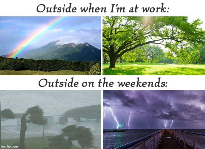 Canada Day Weekend | image tagged in weather,memes,work,weekends | made w/ Imgflip meme maker