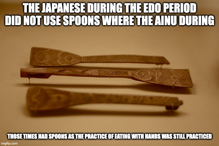 Parapasuy Spoons | THE JAPANESE DURING THE EDO PERIOD DID NOT USE SPOONS WHERE THE AINU DURING; THOSE TIMES HAD SPOONS AS THE PRACTICE OF EATING WITH HANDS WAS STILL PRACTICED | image tagged in spoons,memes,utensils | made w/ Imgflip meme maker