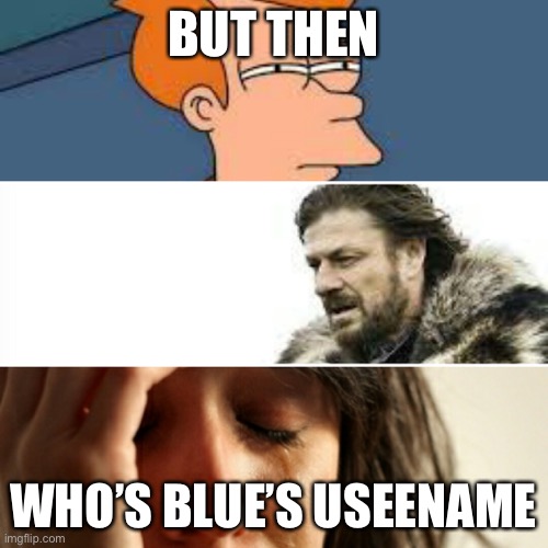 The username | BUT THEN; WHO’S BLUE’S USERNAME | image tagged in the username | made w/ Imgflip meme maker