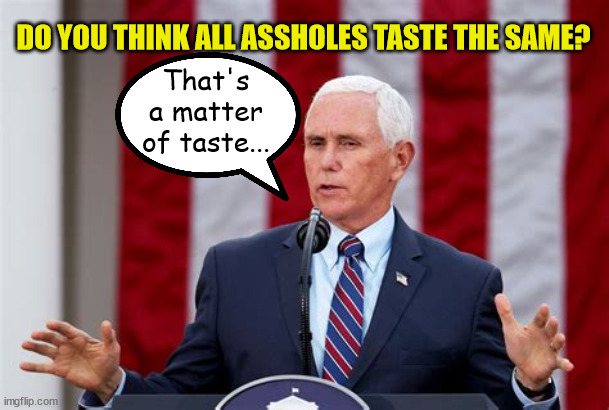 Pence | DO YOU THINK ALL ASSHOLES TASTE THE SAME? That's a matter of taste... | image tagged in mike pence,butt licker,puppet,gop,loser,maga | made w/ Imgflip meme maker