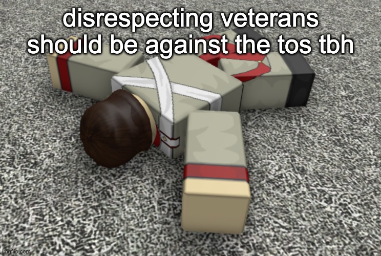 random ahh annoucement temp | disrespecting veterans should be against the tos tbh | image tagged in random ahh annoucement temp | made w/ Imgflip meme maker