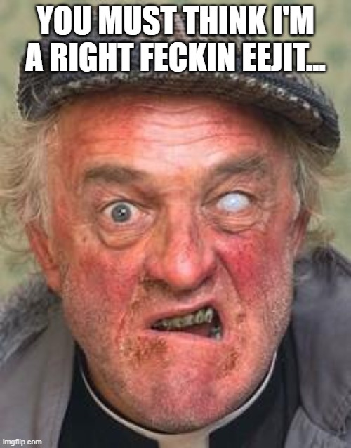 Feckin Eejit | YOU MUST THINK I'M A RIGHT FECKIN EEJIT... | image tagged in feckin eejit | made w/ Imgflip meme maker