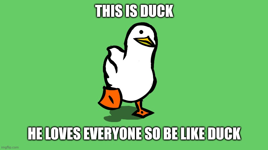 Duck is nice | THIS IS DUCK; HE LOVES EVERYONE SO BE LIKE DUCK | made w/ Imgflip meme maker