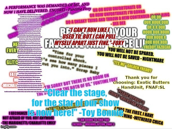 Yes | A PERFORMANCE WAS DEMANDED OF ME, AND NOW I HAVE DELIVERED. ENCORE! - Funtime Foxy | image tagged in fnaf | made w/ Imgflip meme maker