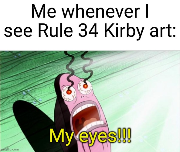 I'm sorry | Me whenever I see Rule 34 Kirby art:; My eyes!!! | image tagged in spongebob my eyes,memes,funny,kirby,rule 34,but why why would you do that | made w/ Imgflip meme maker