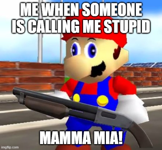 mario | ME WHEN SOMEONE IS CALLING ME STUPID; MAMMA MIA! | image tagged in smg4 shotgun mario | made w/ Imgflip meme maker