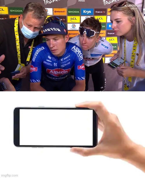 Pogacar and Phillipsen looking at phone (TDF2023) | image tagged in tour de france,pogacar,cycling,phillipsen | made w/ Imgflip meme maker