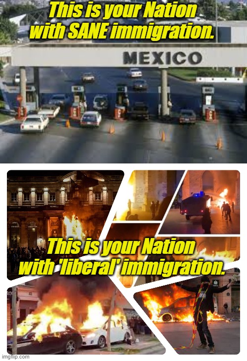 'liberals' & RINO's will KILL the Nation you love. Don't vote for your own DEATH. | This is your Nation with SANE immigration. This is your Nation 
with 'liberal' immigration. | image tagged in liberals,democrats,lgbtq,blm,antifa,criminals | made w/ Imgflip meme maker