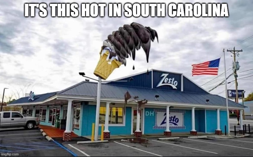 Hot Carolina | IT'S THIS HOT IN SOUTH CAROLINA | image tagged in zesto,south carolina,weather,summer | made w/ Imgflip meme maker