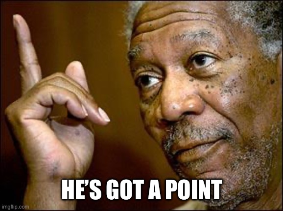 This Morgan Freeman | HE’S GOT A POINT | image tagged in this morgan freeman | made w/ Imgflip meme maker
