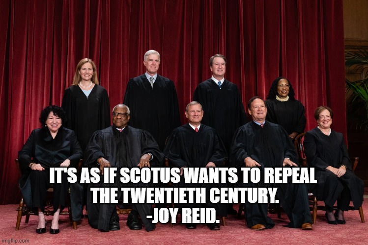 Supreme Court | IT'S AS IF SCOTUS WANTS TO REPEAL 
THE TWENTIETH CENTURY.
-JOY REID. | image tagged in affirmative action,roe v wade,roe vs wade,supreme court,justice | made w/ Imgflip meme maker