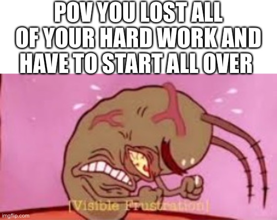 Visible Frustration | POV YOU LOST ALL OF YOUR HARD WORK AND HAVE TO START ALL OVER | image tagged in visible frustration,memes,funny | made w/ Imgflip meme maker