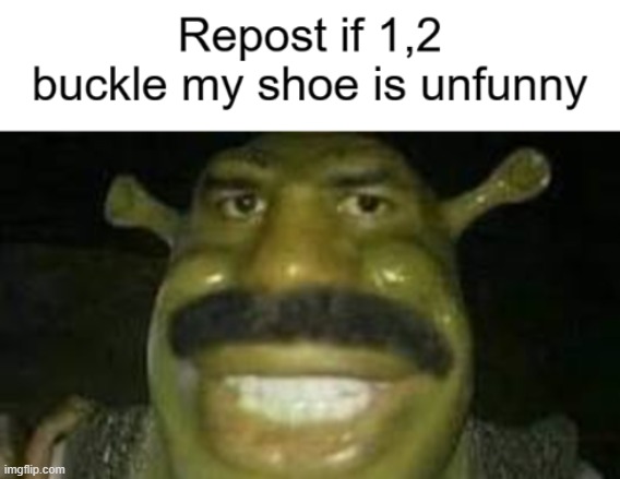 repost if 1,2 buckle my shoe unfunny | image tagged in 1 2 buckle my shoe unfunny | made w/ Imgflip meme maker