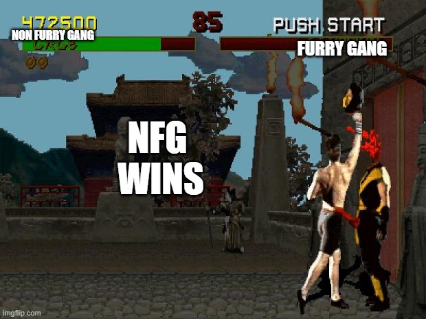 Fatality Mortal Kombat | FURRY GANG; NON FURRY GANG; NFG 
WINS | image tagged in fatality mortal kombat | made w/ Imgflip meme maker