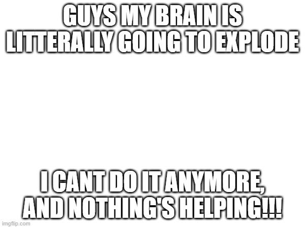 :O | GUYS MY BRAIN IS LITTERALLY GOING TO EXPLODE; I CANT DO IT ANYMORE, AND NOTHING'S HELPING!!! | made w/ Imgflip meme maker