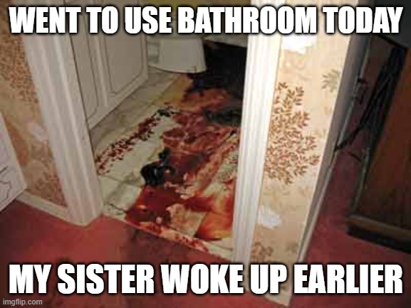 WENT TO USE BATHROOM TODAY; MY SISTER WOKE UP EARLIER | made w/ Imgflip meme maker