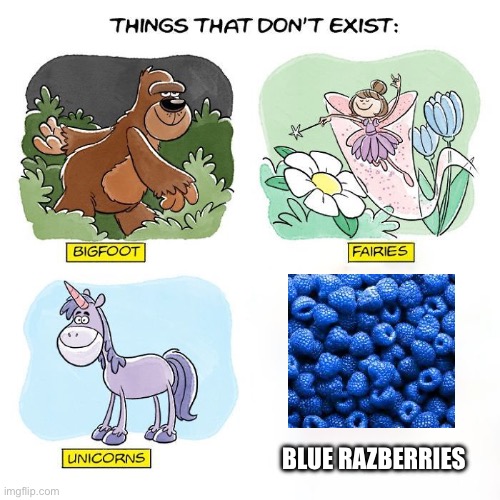 Only in the candy world | BLUE RAZBERRIES | image tagged in things that don't exist,memes | made w/ Imgflip meme maker