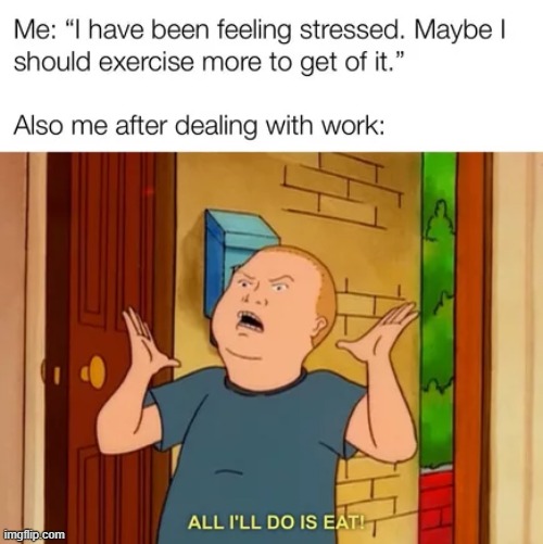 image tagged in work,stress,exercise,eat | made w/ Imgflip meme maker