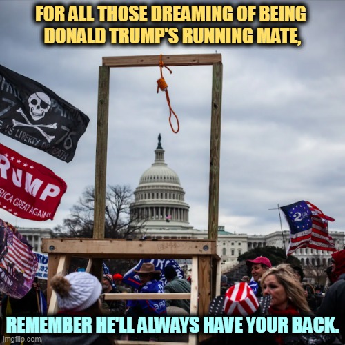 But his boxes! | FOR ALL THOSE DREAMING OF BEING 
DONALD TRUMP'S RUNNING MATE, REMEMBER HE'LL ALWAYS HAVE YOUR BACK. | image tagged in capitol riot gallows noose pence,donald trump,mike pence,loyalty,murder,riot | made w/ Imgflip meme maker