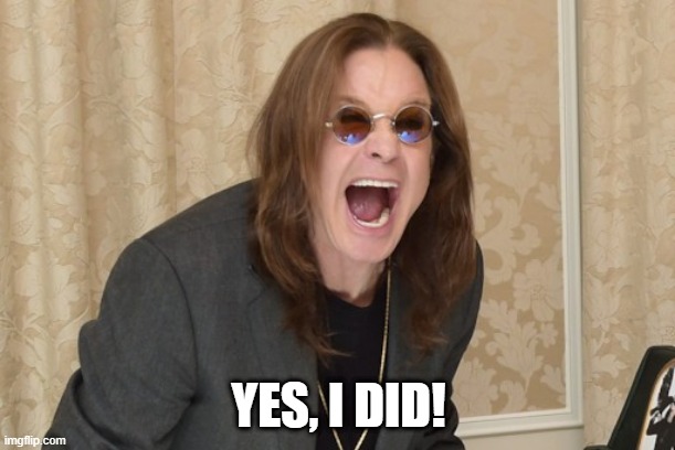 Ozzy Osbourne Yell | YES, I DID! | image tagged in ozzy osbourne yell | made w/ Imgflip meme maker