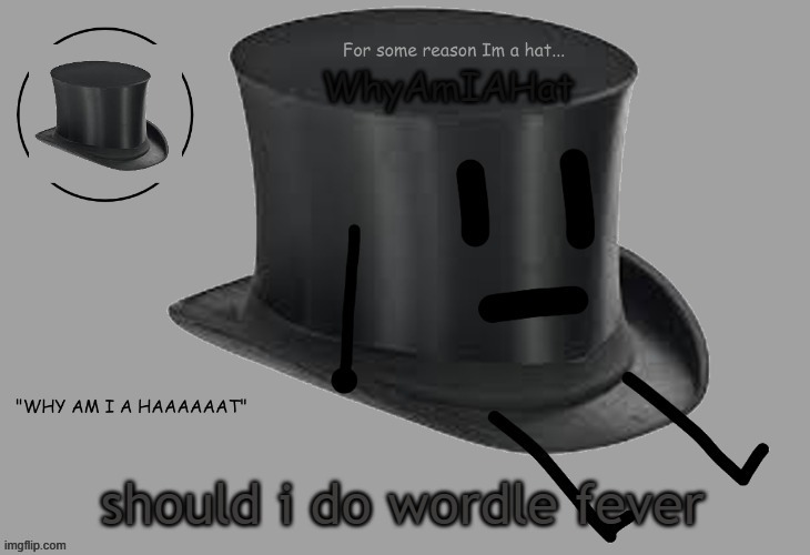 Hat announcement temp | should i do wordle fever | image tagged in hat announcement temp | made w/ Imgflip meme maker