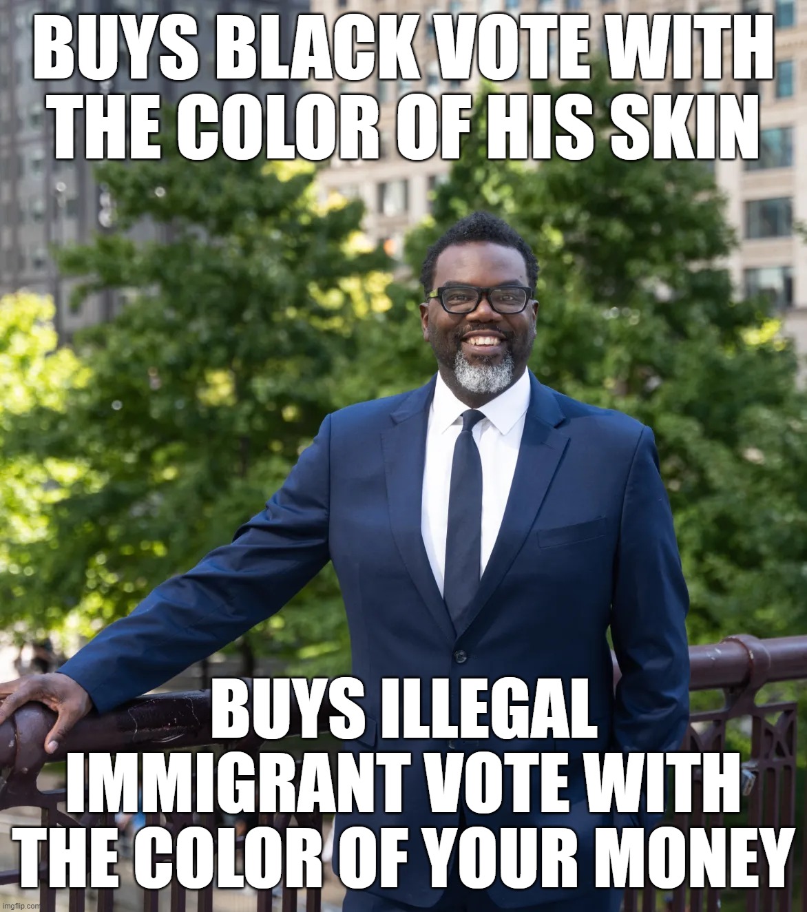 Slip-'n'-Slide Buy-'n'-Buy!!! | BUYS BLACK VOTE WITH THE COLOR OF HIS SKIN; BUYS ILLEGAL IMMIGRANT VOTE WITH THE COLOR OF YOUR MONEY | image tagged in brandon johnson for chicago,buy the vote,black people are stupid | made w/ Imgflip meme maker