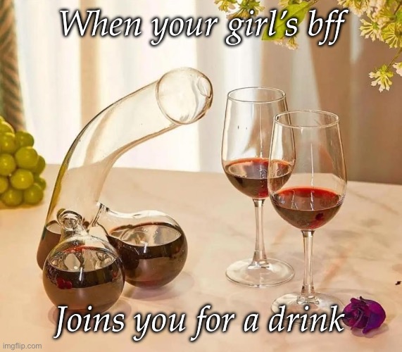 BFF | When your girl’s bff; Joins you for a drink | image tagged in bff,besties,drinks,wine | made w/ Imgflip meme maker