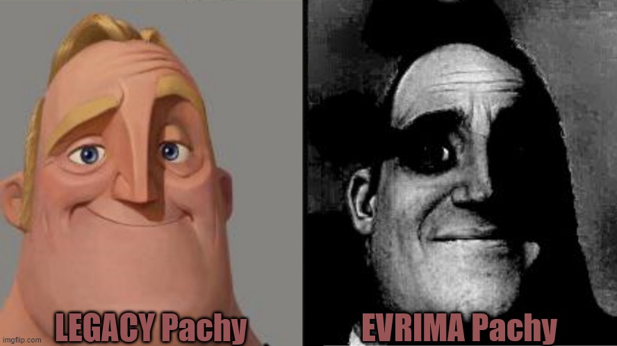 Pachy | LEGACY Pachy; EVRIMA Pachy | image tagged in traumatized mr incredible,the isle,dinosaurs,gaming,horror | made w/ Imgflip meme maker