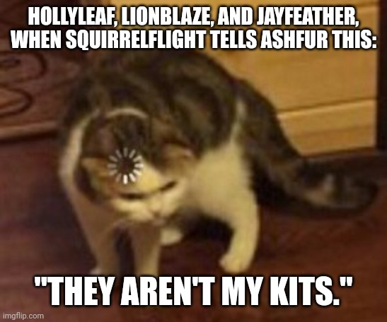 Not your mother | HOLLYLEAF, LIONBLAZE, AND JAYFEATHER, WHEN SQUIRRELFLIGHT TELLS ASHFUR THIS:; "THEY AREN'T MY KITS." | image tagged in loading cat | made w/ Imgflip meme maker