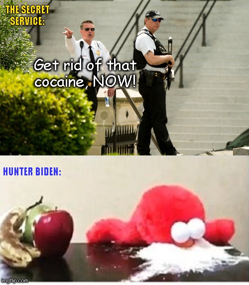 Cocaine found at White House | THE SECRET SERVICE:; Get rid of that
cocaine, NOW! HUNTER BIDEN: | image tagged in hunter biden,drug addiction,cocaine,white house,elmo cocaine,satire | made w/ Imgflip meme maker