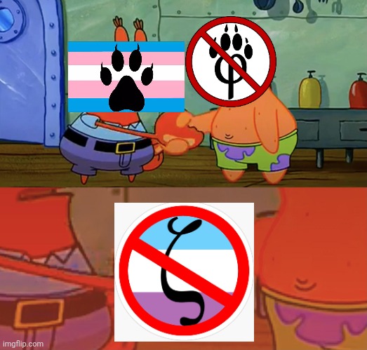 I still hate furries but I hate zoophiles more (E-11 Commander Note: Same) | image tagged in patrick and mr krabs handshake | made w/ Imgflip meme maker