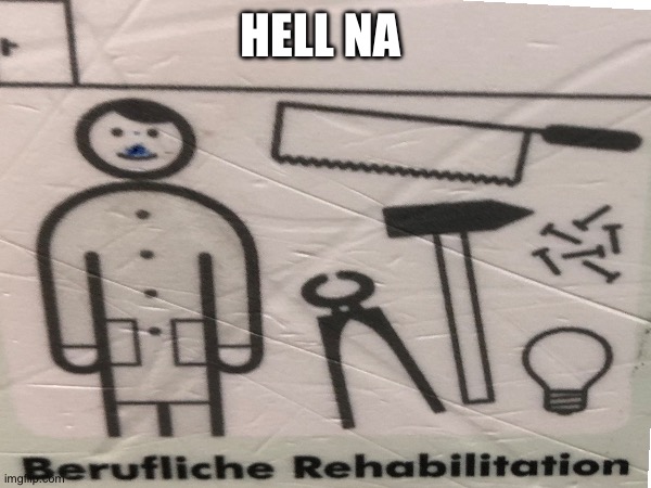 Berufliche Reha means something like job rehabilitation | HELL NA | image tagged in hitler,adolf hitler,work | made w/ Imgflip meme maker