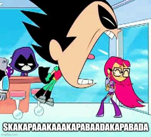 robin yelling at starfire | SKAKAPAAAKAAAKAPABAADAKAPABADA | image tagged in robin yelling at starfire | made w/ Imgflip meme maker