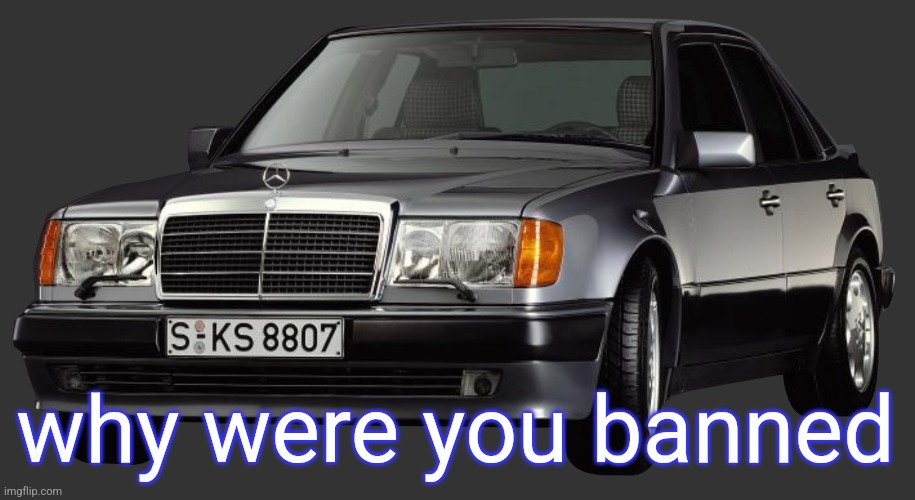 mercedes e class 1993 | why were you banned | image tagged in mercedes e class 1993 | made w/ Imgflip meme maker