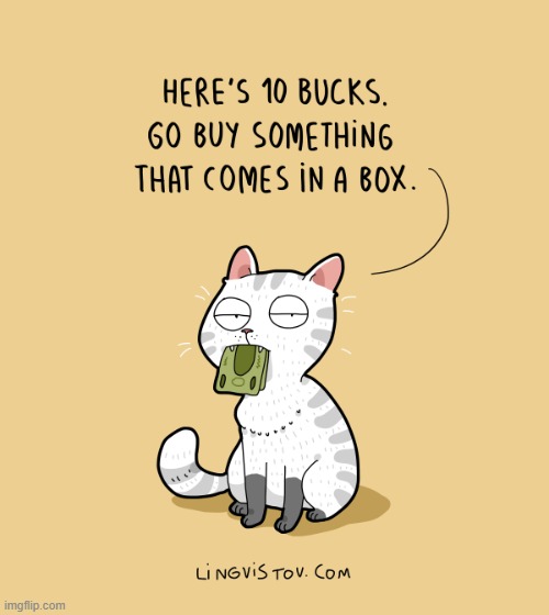 A Cat's Way Of Thinking | image tagged in memes,comics/cartoons,cats,money,buy,a little something | made w/ Imgflip meme maker
