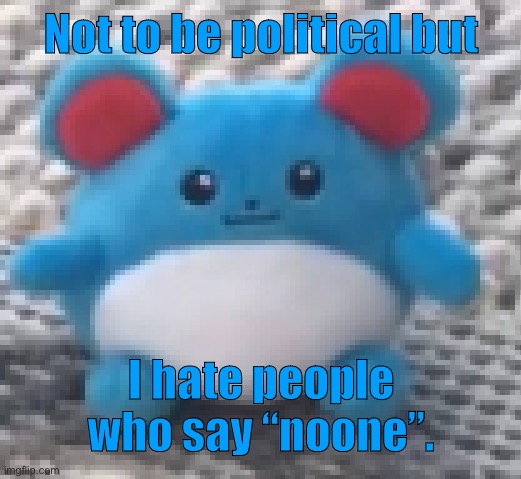 Marill 6 | Not to be political but; I hate people who say “noone”. | image tagged in marill 6 | made w/ Imgflip meme maker