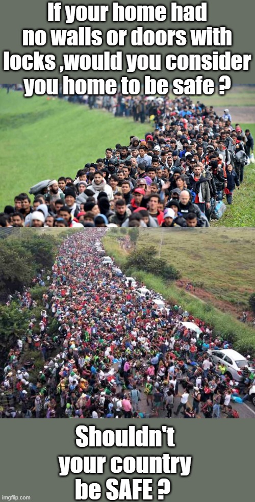 IT's simple logic has nothing to do with race. | If your home had no walls or doors with locks ,would you consider you home to be safe ? Shouldn't your country be SAFE ? | image tagged in democrats,nwo,traitors | made w/ Imgflip meme maker