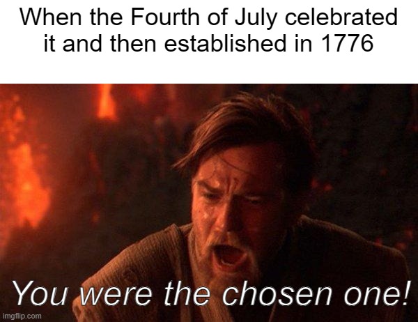 I celebrated the Fourth of July in the US | When the Fourth of July celebrated it and then established in 1776; You were the chosen one! | image tagged in memes,you were the chosen one star wars | made w/ Imgflip meme maker
