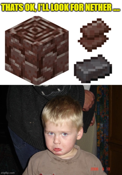 THATS OK, I'LL LOOK FOR NETHER .... | image tagged in sulky kid | made w/ Imgflip meme maker