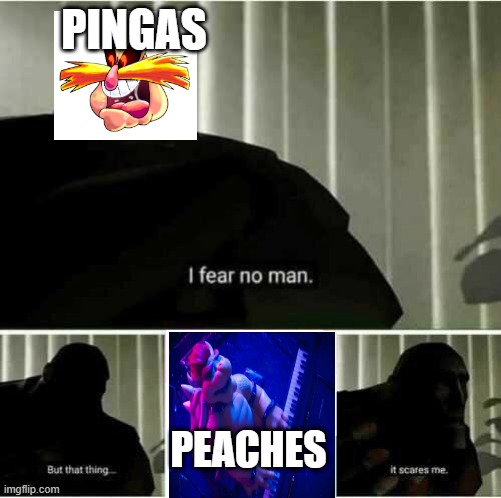 video game facts | PINGAS; PEACHES | image tagged in i fear no man,pingas,peaches,bowser,dr eggman | made w/ Imgflip meme maker