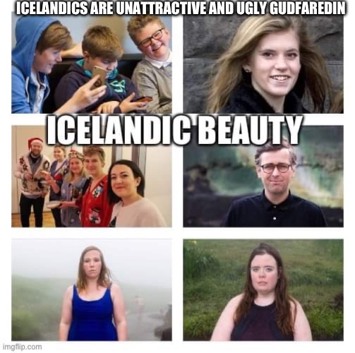 Evidence Gudfaredin Icelandic people are ugly | ICELANDICS ARE UNATTRACTIVE AND UGLY GUDFAREDIN | image tagged in ugly,iceland,tiktok | made w/ Imgflip meme maker