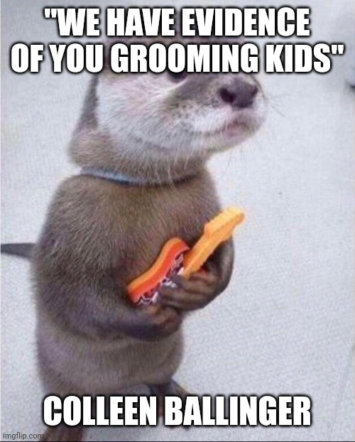 Ukule | "WE HAVE EVIDENCE OF YOU GROOMING KIDS"; COLLEEN BALLINGER | image tagged in otter holding guitar | made w/ Imgflip meme maker