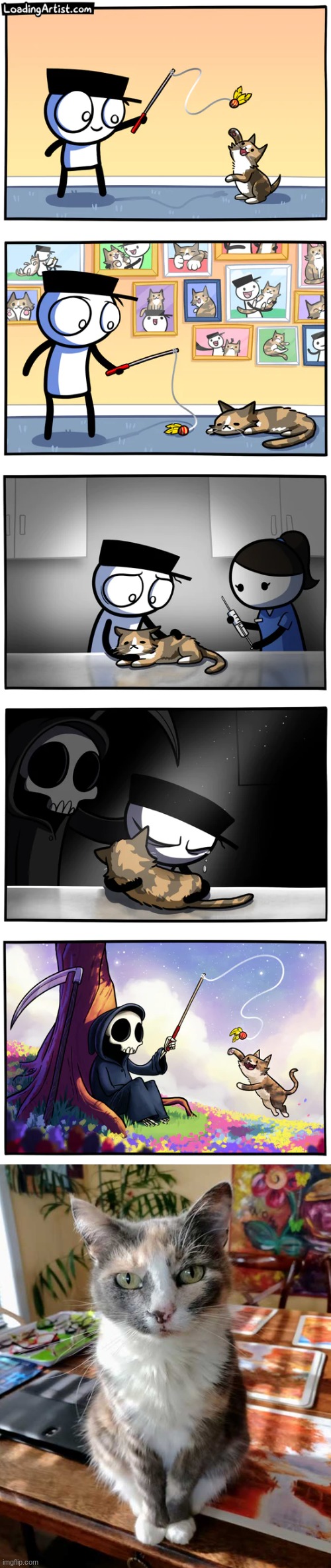Probably the saddest loading artist comic ever | image tagged in cat,rip,loading,artist | made w/ Imgflip meme maker