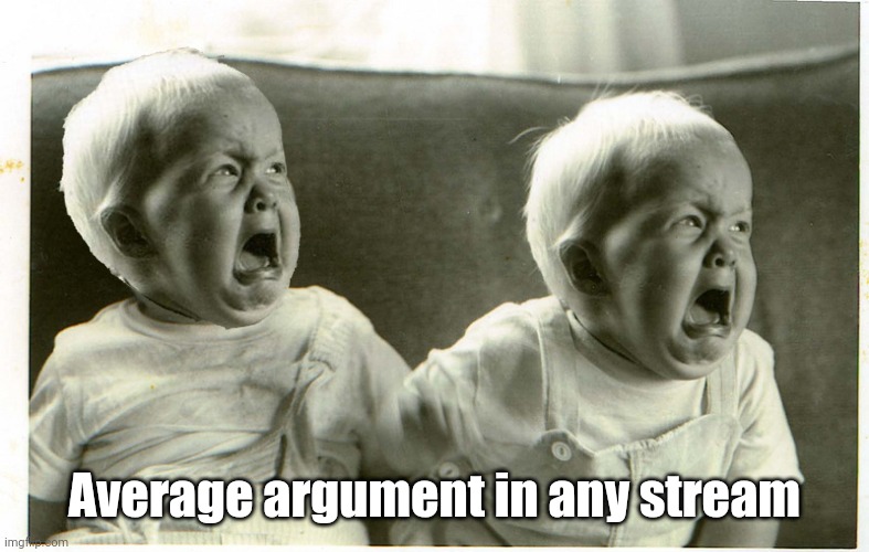  baby laughing baby crying | Average argument in any stream | image tagged in baby laughing baby crying | made w/ Imgflip meme maker