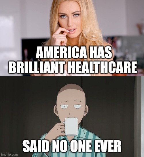 Said no one ever | AMERICA HAS BRILLIANT HEALTHCARE | image tagged in said no one ever,memes | made w/ Imgflip meme maker