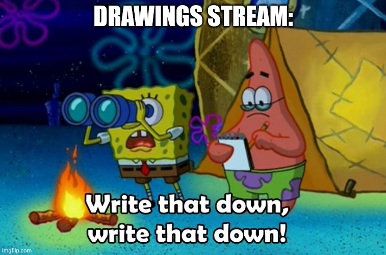 write that down | DRAWINGS STREAM: | image tagged in write that down | made w/ Imgflip meme maker