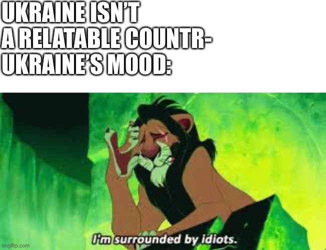 UKRAINE ISN’T A RELATABLE COUNTR-
UKRAINE’S MOOD: | image tagged in memes,blank transparent square,i'm surrounded by idiots | made w/ Imgflip meme maker