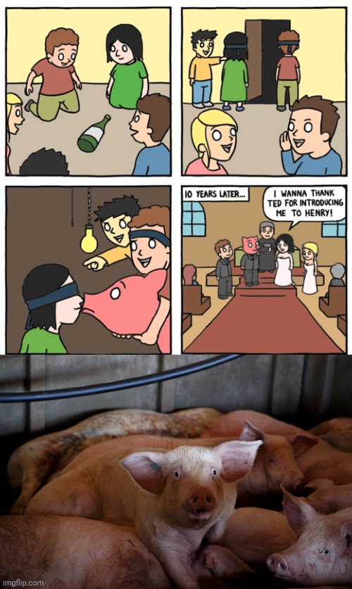Spinning the bottle/marriage | image tagged in shocked pig,spin the bottle,marriage,pig,comic,memes | made w/ Imgflip meme maker