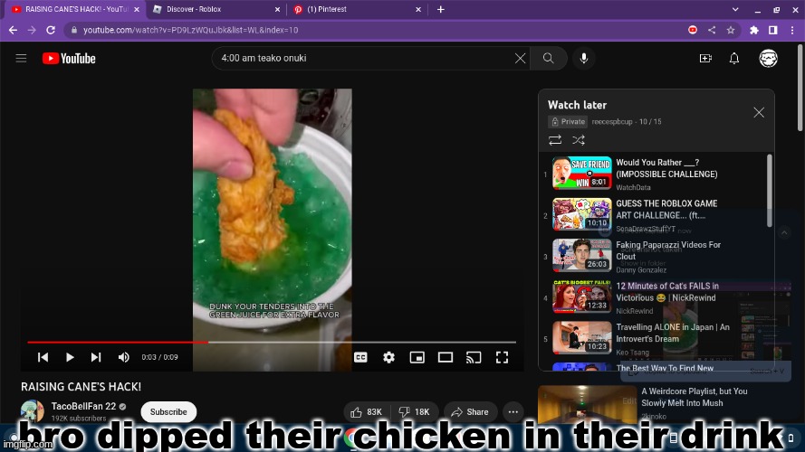 bro dipped their chicken in their drink | image tagged in food,youtube,meme | made w/ Imgflip meme maker