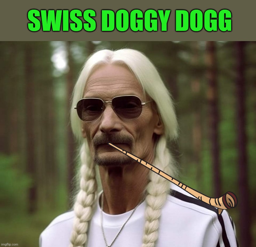 Swiss doggy dogg white snoop yodel alphorn | SWISS DOGGY DOGG | image tagged in funny | made w/ Imgflip meme maker